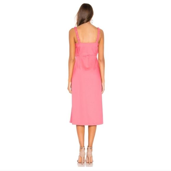 L'Academie The Sabine Button Front Midi Dress Stretch Knit Calypso Coral Pink M - Picture 9 of 16